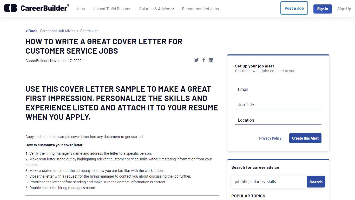 How to write a great cover letter for customer service jobs